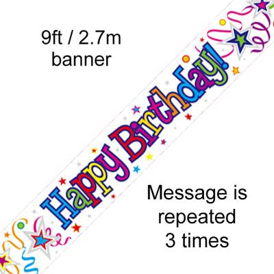 Oaktree Happy Birthday Ribbon & Stars 9ft Banner