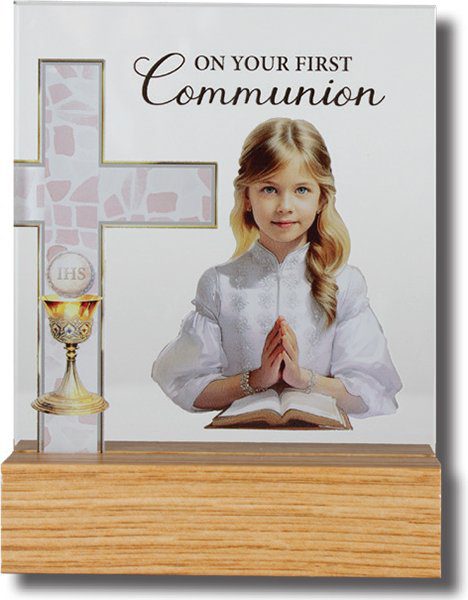 Standing Glass Plaque for Holy Communion - Girl