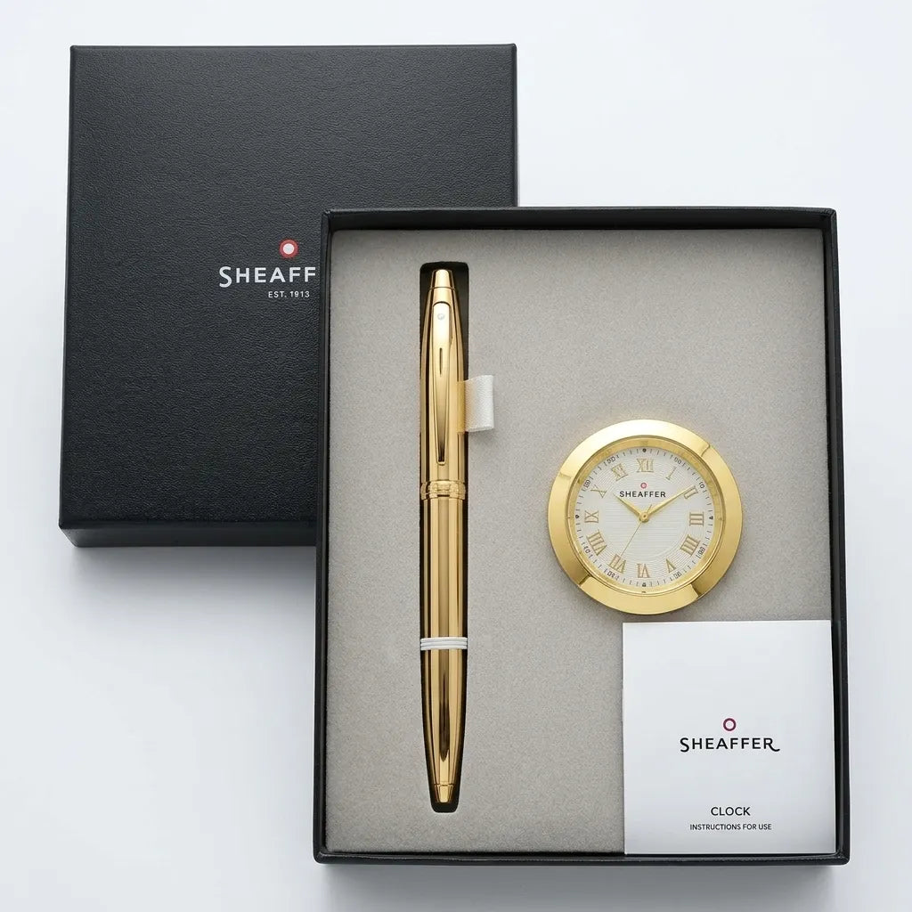 Sheaffer Gold Pen and Clock Gift Set