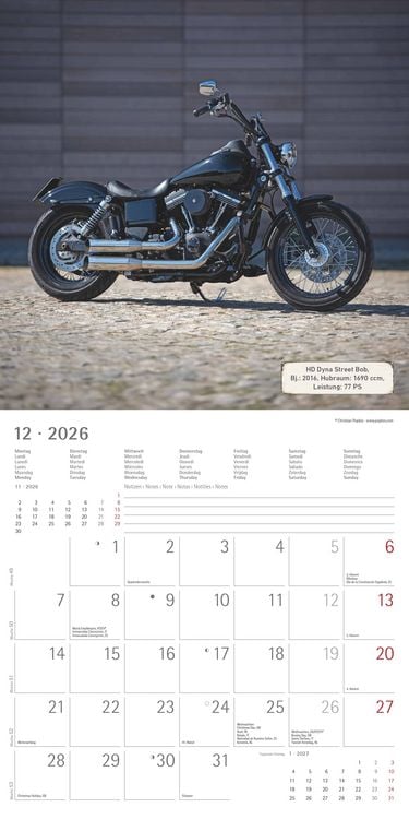 Harleys 2026 Wall Calendar 30x30 cm
