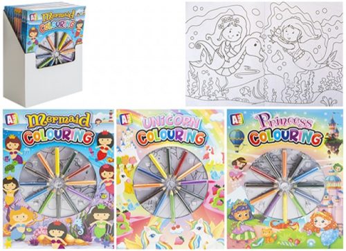 Girls Colouring Book With Pencils Coloures - X1 Book
