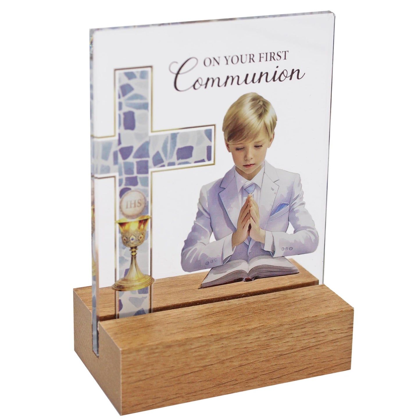 Standing Glass Plaque for Holy Communion - boy