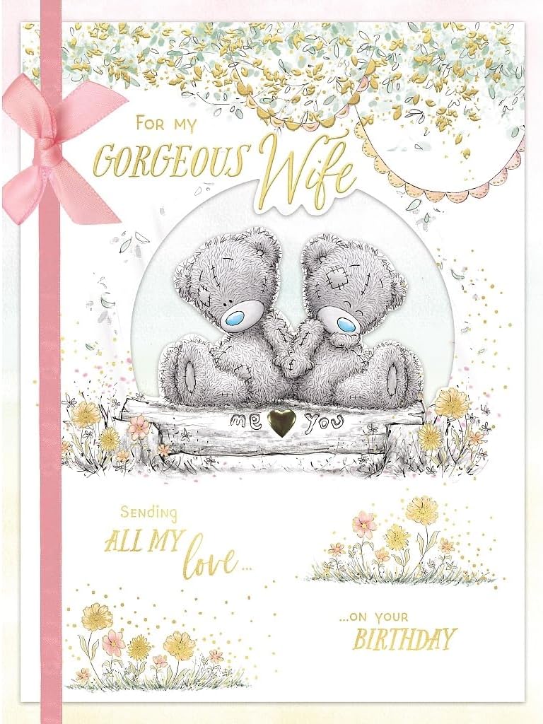 Bears On Log Holding Hands Wife Luxury Boxed A4 Birthday Card