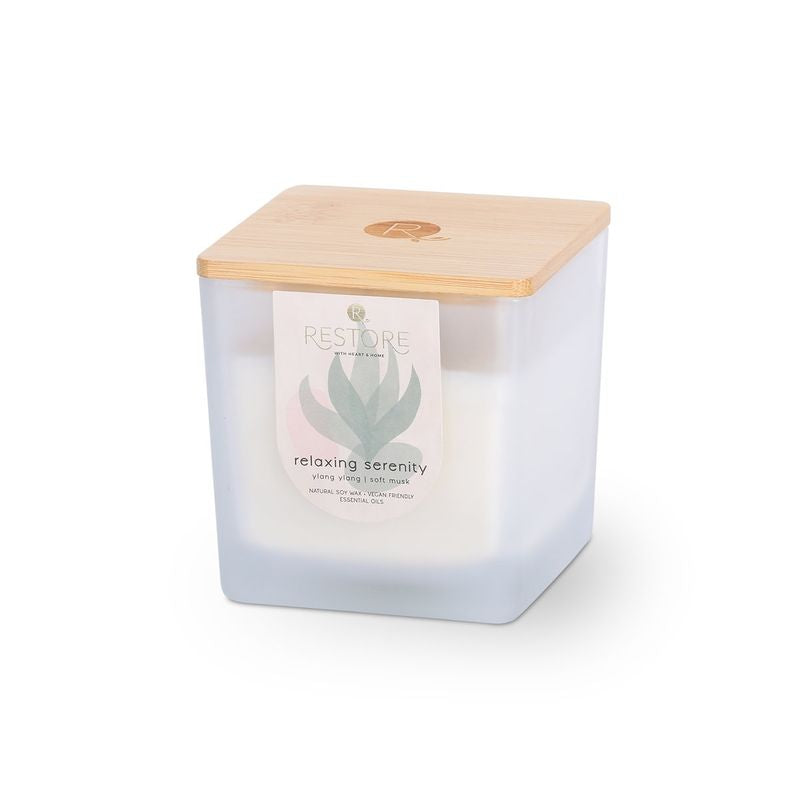 Heart & Home Restore Large -Relaxing serenity ylang ylang soft musk Candle -natural soy wax - Vegan Friendly - Long Lasting Aroma for Home and Relaxation 210g
