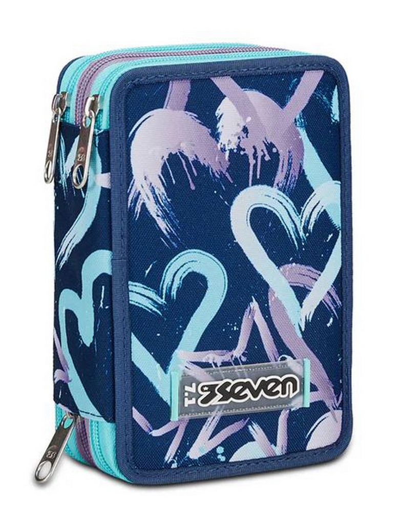 Seven 3 Zip Large Filled Crystal Purple Pencil Case 45Pcs