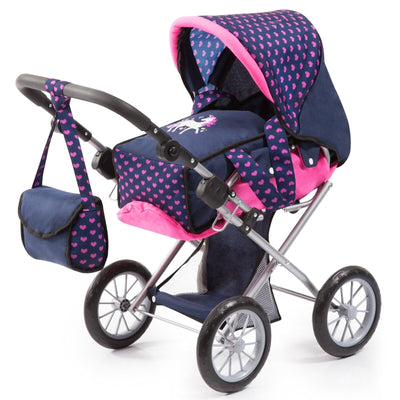 Dolls Pram With Pink Hearts & Unicorn - H 68Cm