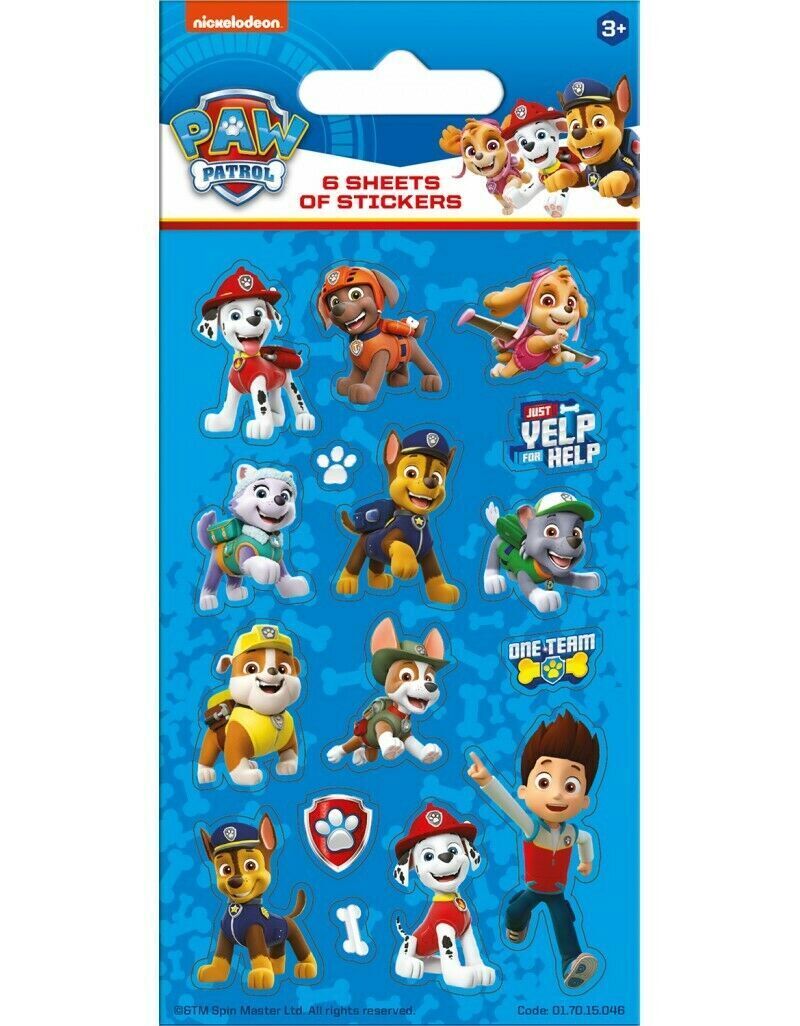 Paw Patrol Blue Party Sticker - Pack X6 Sheets