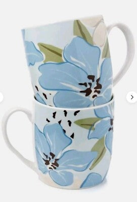 Set of 2 Florens Blue Floral Porcelain Mugs 300ml