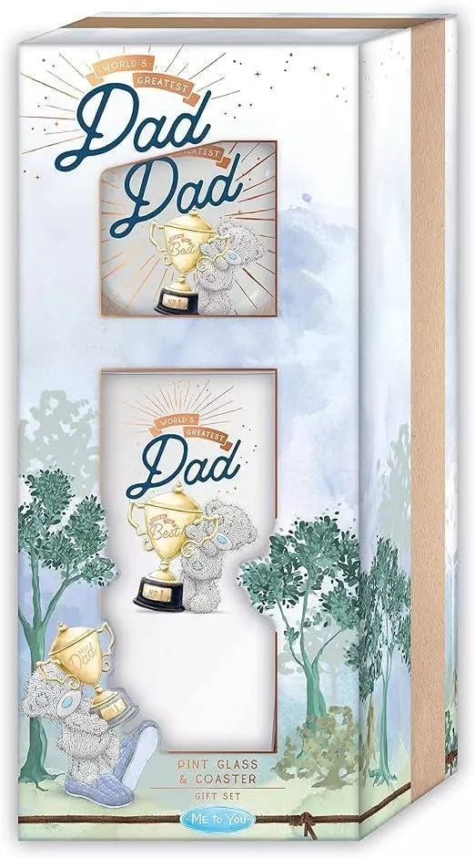 Me To You World Greatest Dad - Beer Glass & Coaster Gift Set