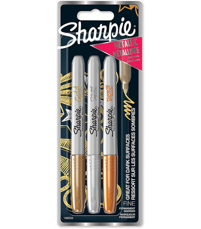 Sharpie Permanent Markers - 3 Metallic Colours Fine Tip 