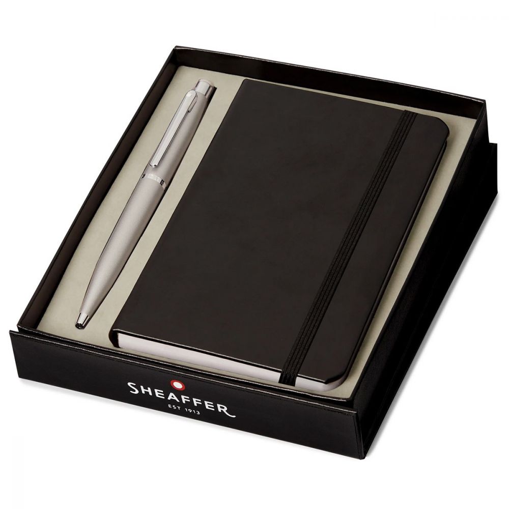 Sheaffer - Silver Ballpoint Pen Shiny Chrome Trim Matte Finish - A6 Notebook