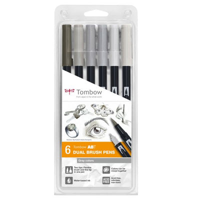 Tombow Dual Brush Pen Set 6 Grey Colors