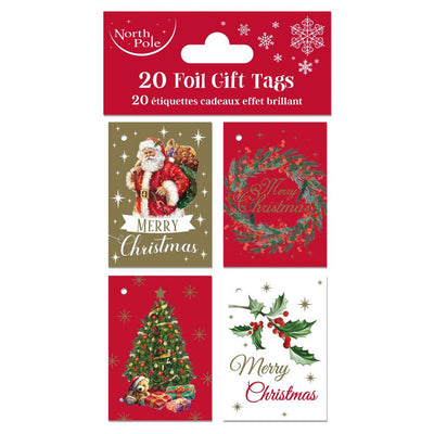 Foiled Traditional Christmas Gift Tags WITH CORD x20pcs