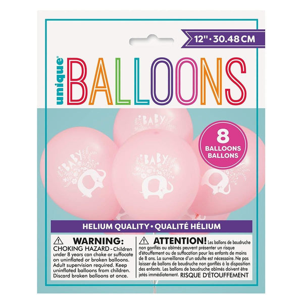 Unique Pink Floral Elephant Baby Shower Latex Balloons x8 pcs