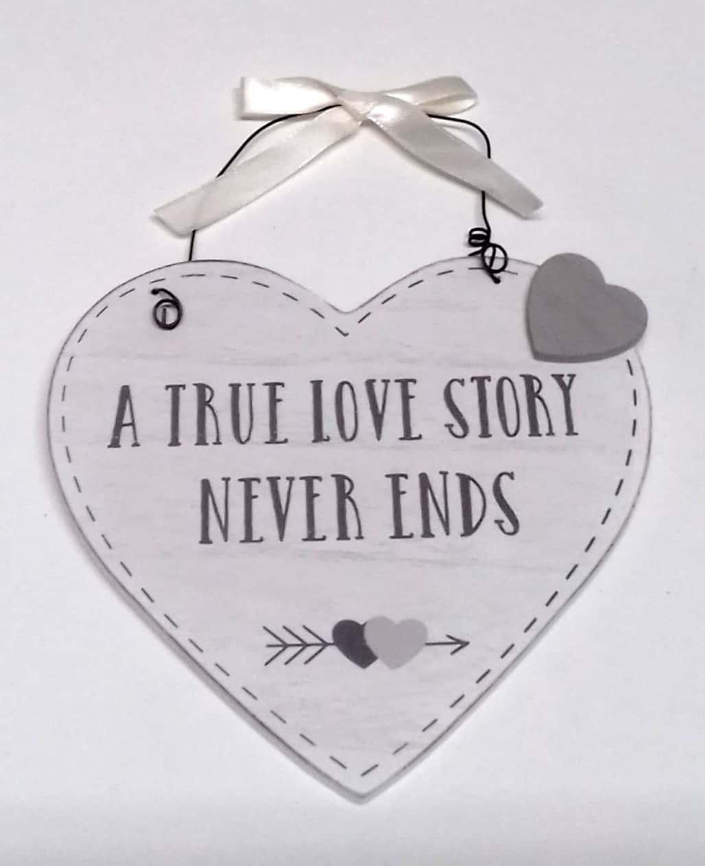 Wooden Heart Plaque – A True Love Story Never Ends