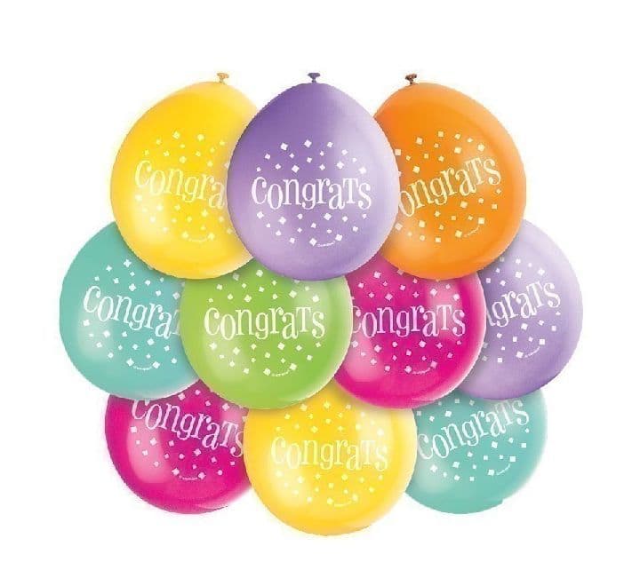 Latex Congratulations Balloons Pkt X10Pcs