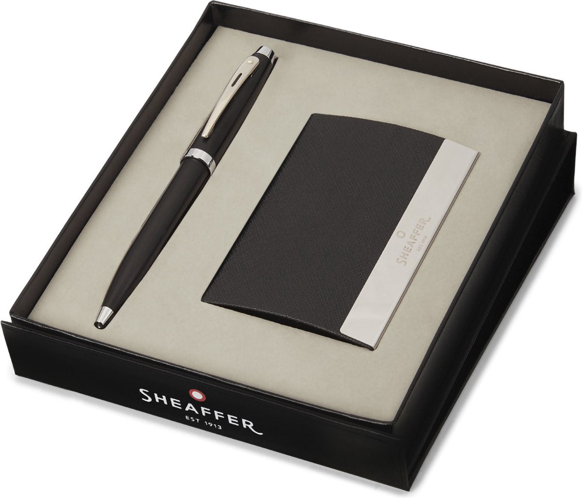 Sheaffer Balpen Giftset Matt Black Nickel Plated And Business Card Holder
