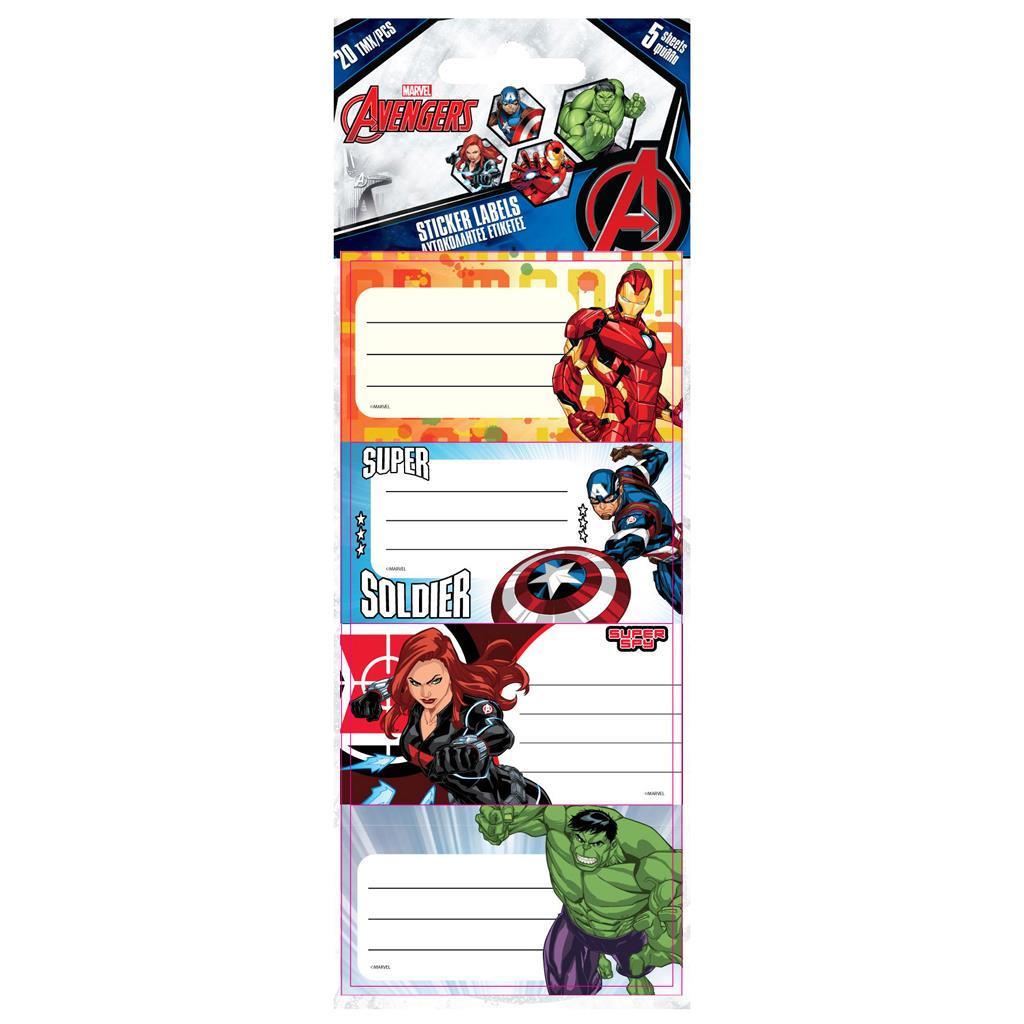 Avengers School Lables 1 Pkt X 20 Lables