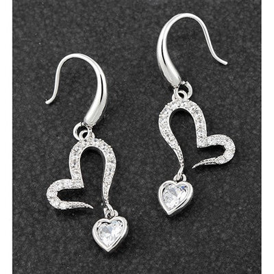 Dangly Heart Crystal Platnium Earring