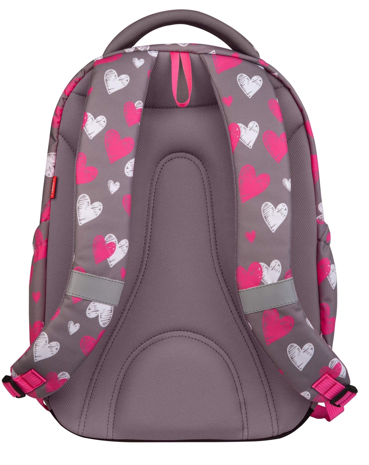 Backpack 2 In 1, Large 3 Zip Grey With White And Pink Hearts