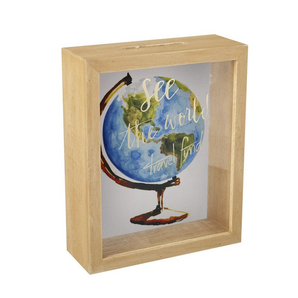 Wooden Money Box - See The World Travel Fund
