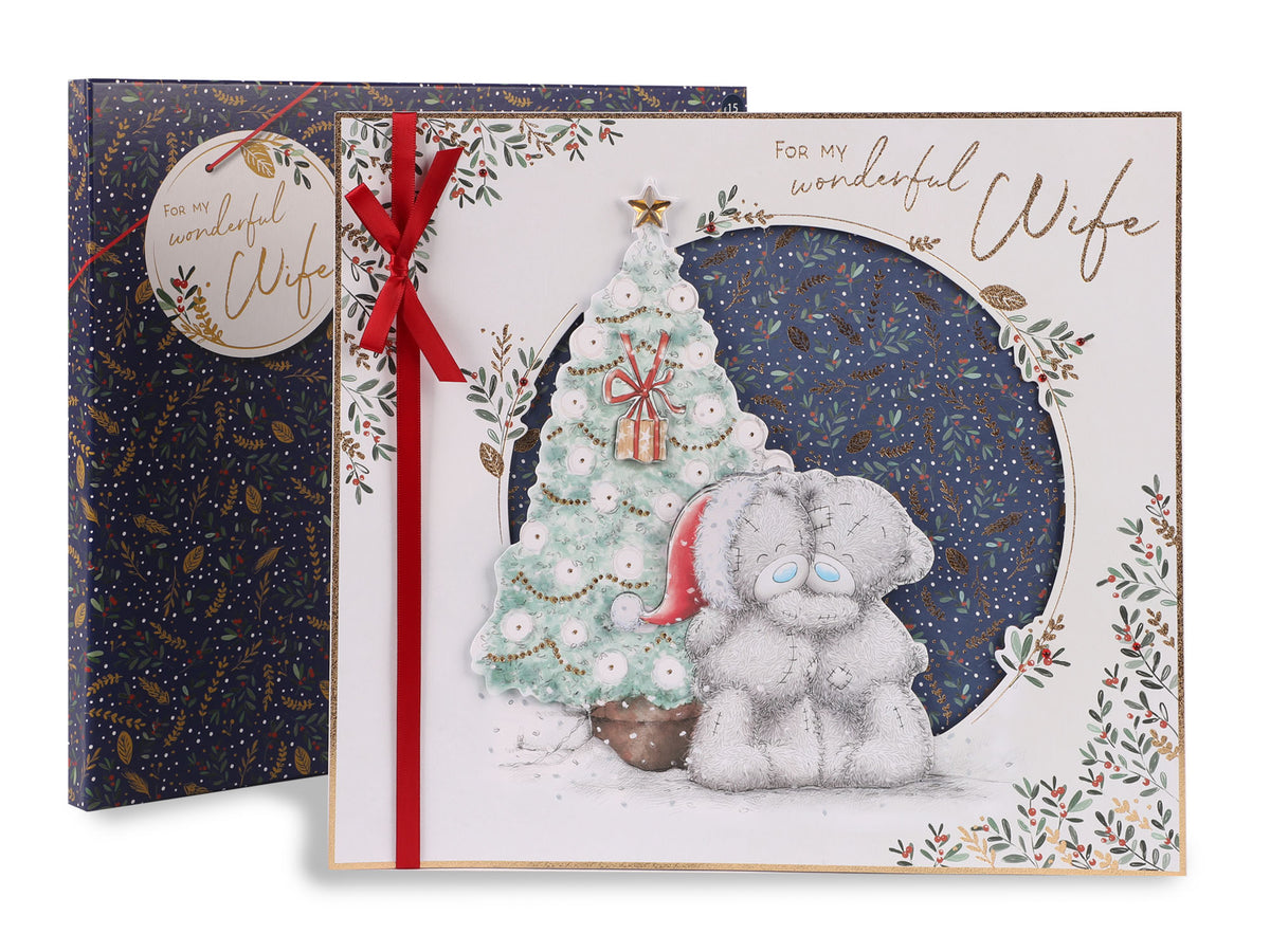 Wife Bears Cuddling By Tree Christmas Boxed Card - 35X31Cm