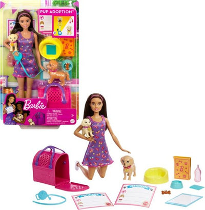 Barbie Doll Pup Adoption Playset With Doll 2 Puppies And Color-Change