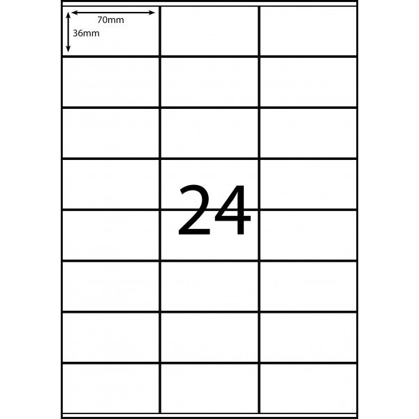 Labels For Inkjet And Laser Printers - Box X100 A4 Sheets - Label Size 70X36Mm - 24 Labels Per Sheet