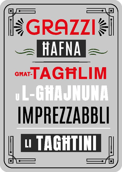 Grazzi Hafna Ghat-Taghlim U L-Ghajnuna Imprezzabbli Li Taghtini