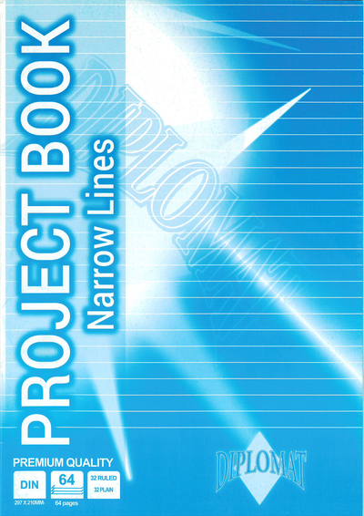 Project Book A4 Narrow Lines - 32 Ruled 32 Plain White