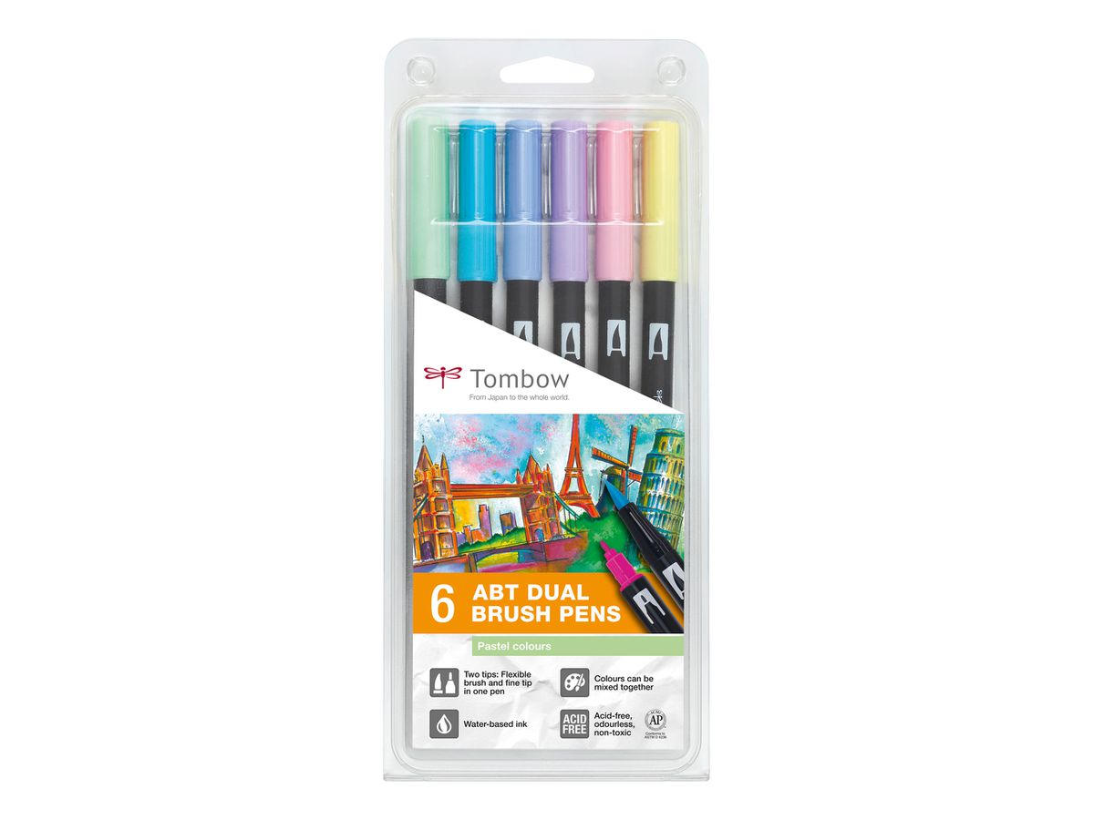 Tombow Dual Brush Pens Set Of 6Pcs - Pastel Colours