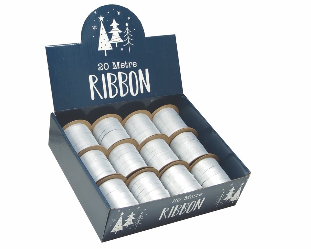 Matt Silver Ribbon 1Cm X1 Roll X20Mtrs