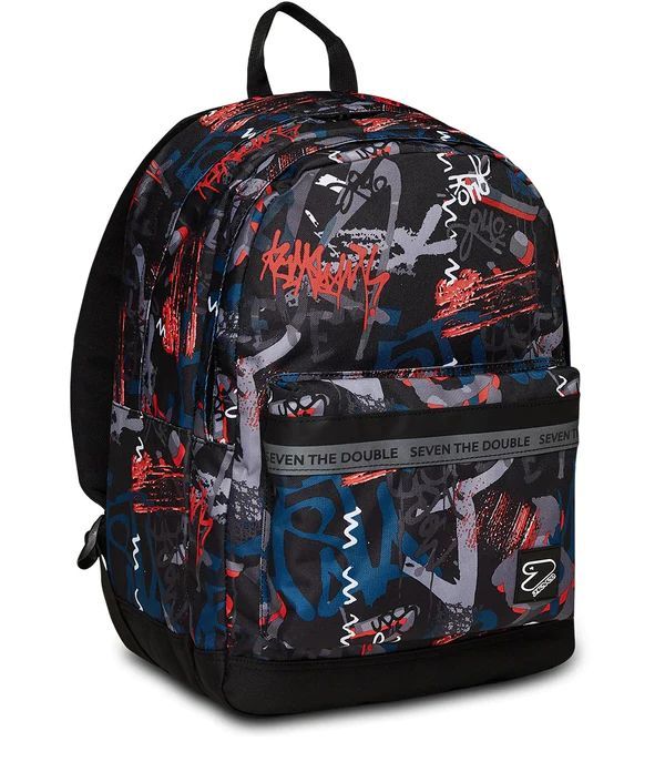 Seven Jet Black Backpack 2 Large Compartments - Free Wireless Earphones