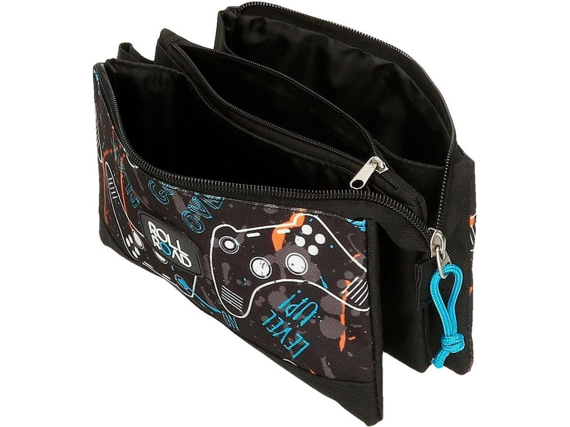 Roll Road Gamers Negro 2 Zip 3 Pockets Pencil Case