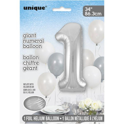 Foil Giant Helium Number Balloon 86Cm Silver - 1
