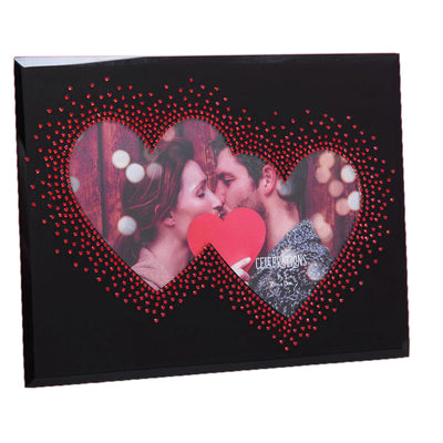 Black Glass 7′ X 5′ Photo Frame With Red Gem Double Heart