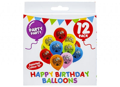 Happy Birthday Ballons Assorted Colours X12