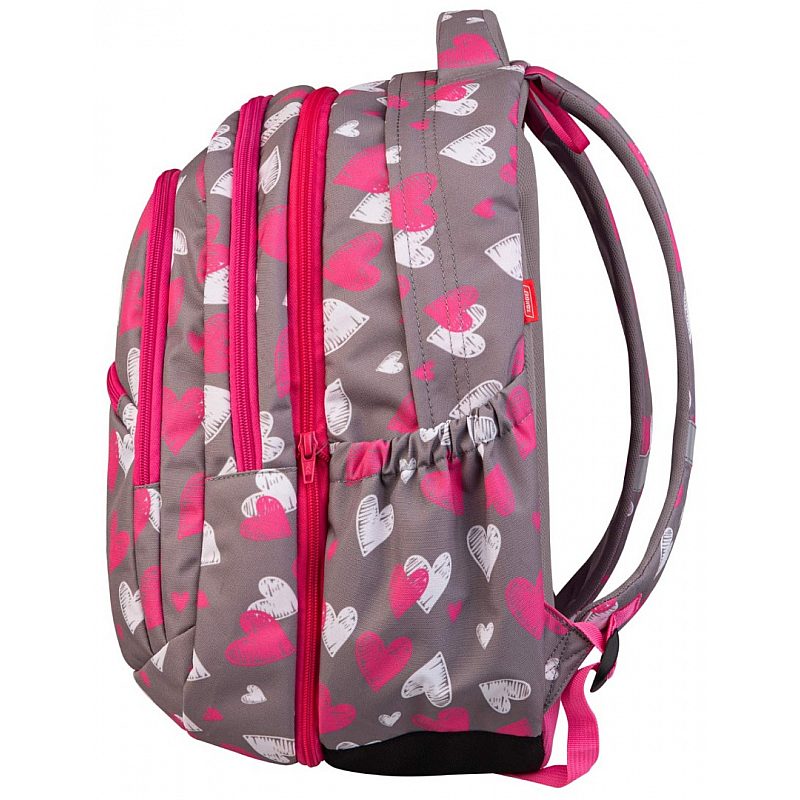 Backpack 2 In 1, Large 3 Zip Grey With White And Pink Hearts