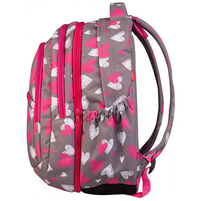 Backpack 2 In 1,  Large 3 Zip Grey With White And Pink Hearts
