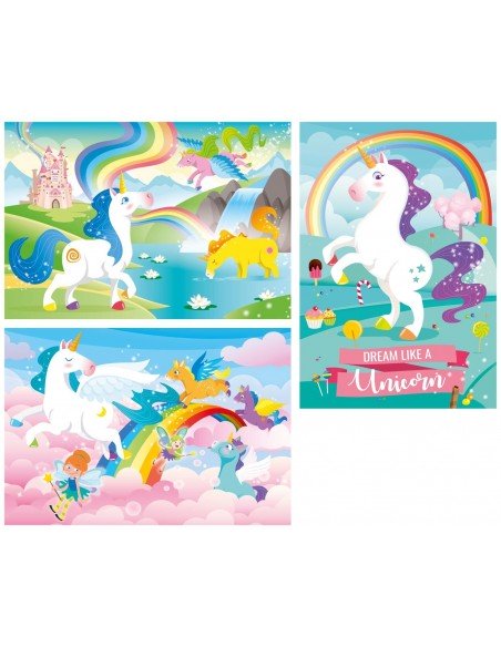 Puzzle - Unicorns 3 Puzzles x48pcs