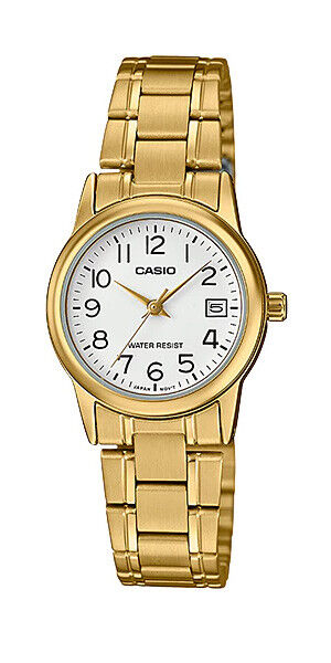 Casio Women S Gold Tone White Easy Reader Dial Date Watch