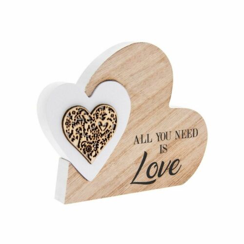 Double Heart Wooden Standing Mini Plaque - All You Need Is Love
