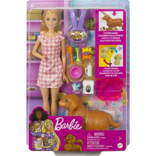 Barbie Doll And Newborn Pups Playset With Dog And Puppies