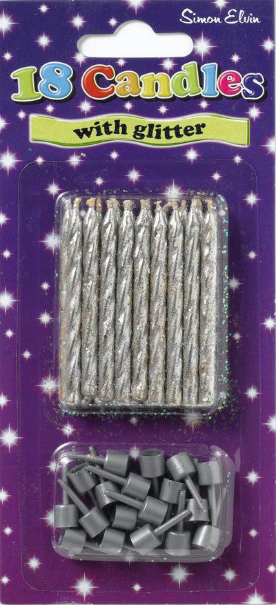 Silver With Glitter Candles X18