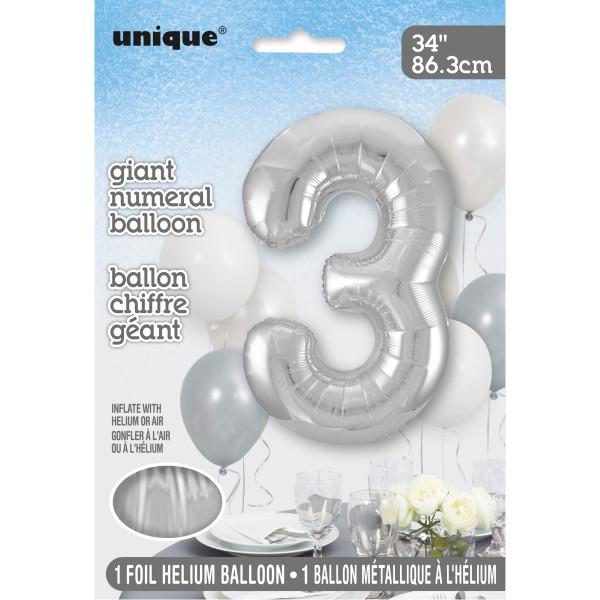 Foil Giant Helium Number Balloon 86Cm Silver - 3