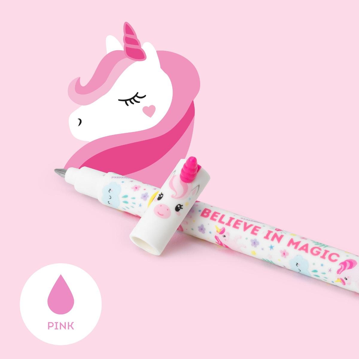 Legami Unicorn Erasable Gel Pen - Pink Ink, 0.7 mm Tip