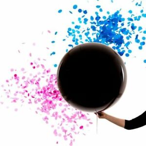 Black Giant Gender Reveal Latex Balloon with Confetti 24 inch - Air or Helium.