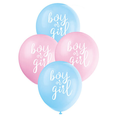 Unique Boy or Girl Gender Reveal Latex Balloons x8 pcs