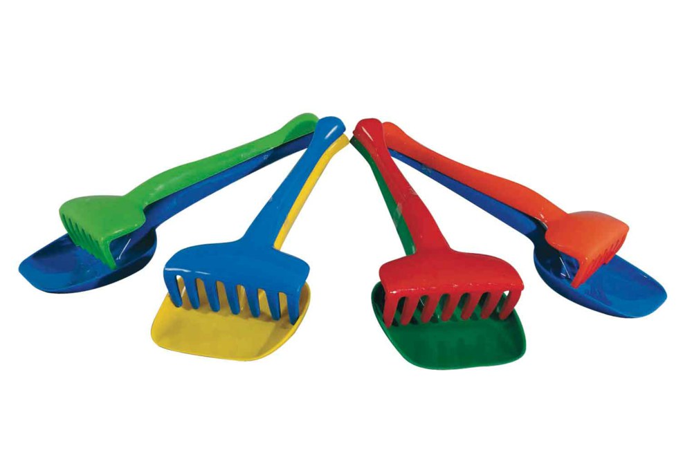 Beach Tools: Green Shovel And Blue Rake