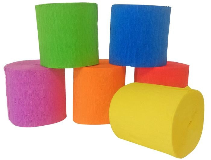 Crepe Paper Rolls 5Cm X 10 Metres Mixed Colours X6 Pcs